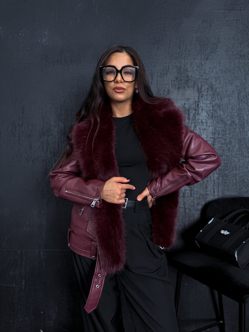 Bordeaux jacket with bordeaux fur "LUX FUR" FL47